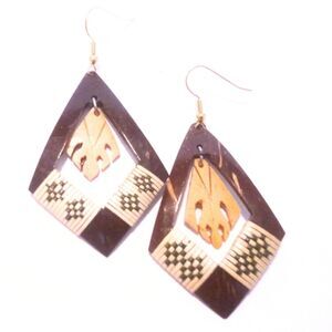 Vintage Boho Inspired Coconut Shell Drop Statement Earrings